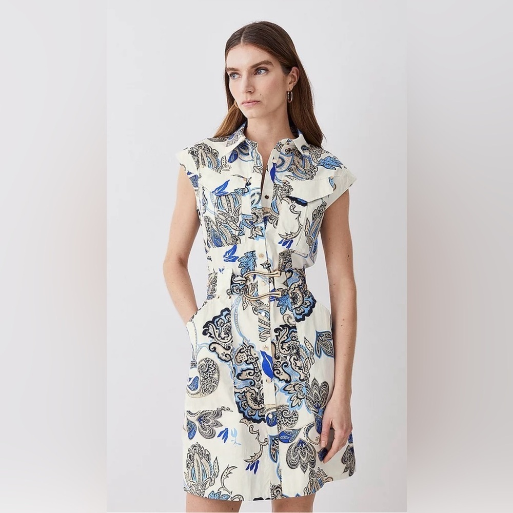 Karen Millen Batik Print Cotton Sateen Mini‎ Shirt
Dress, Size 6